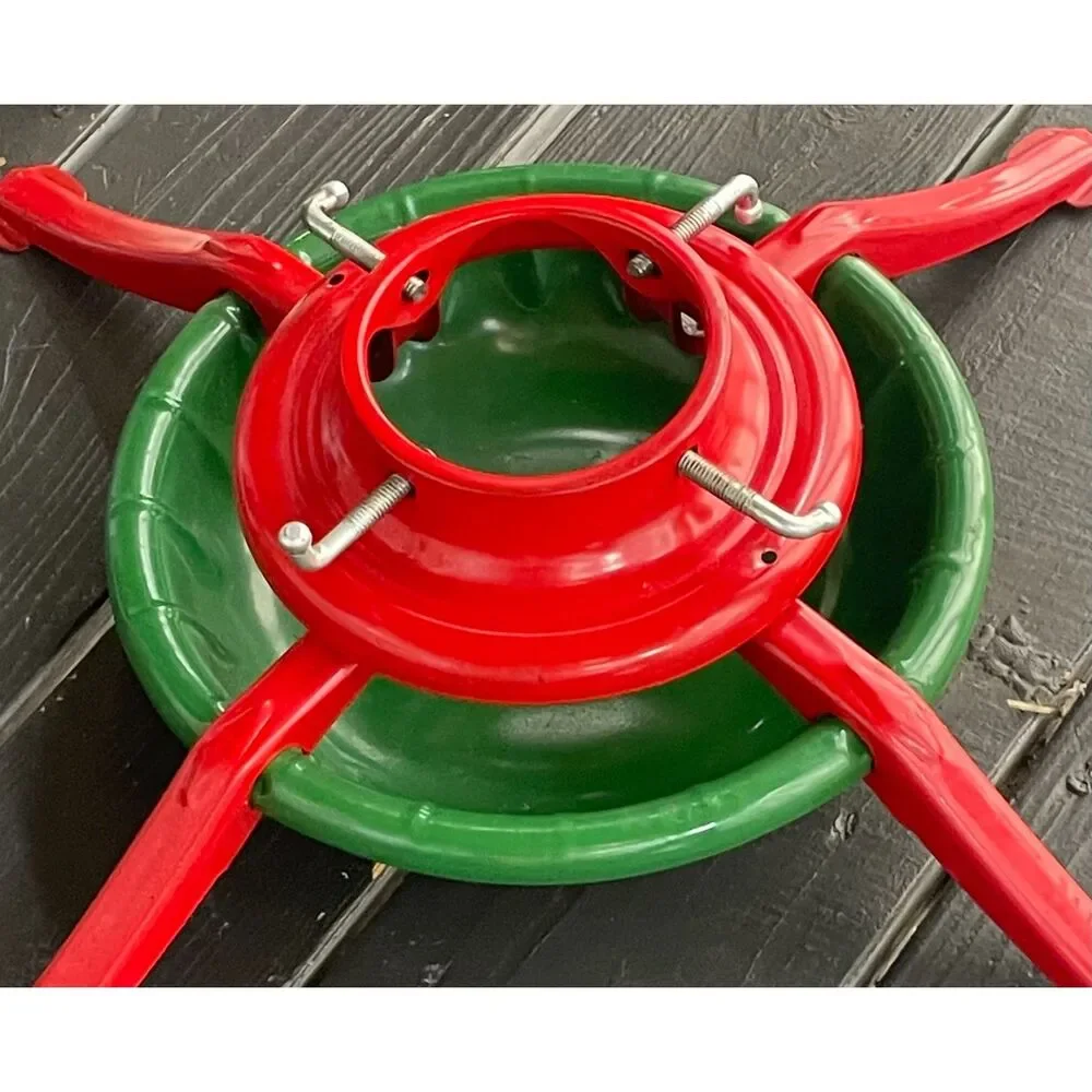 Vintage Supreme One 402 Christmas Tree Stand Complete w/ Box Red Green Steel USA